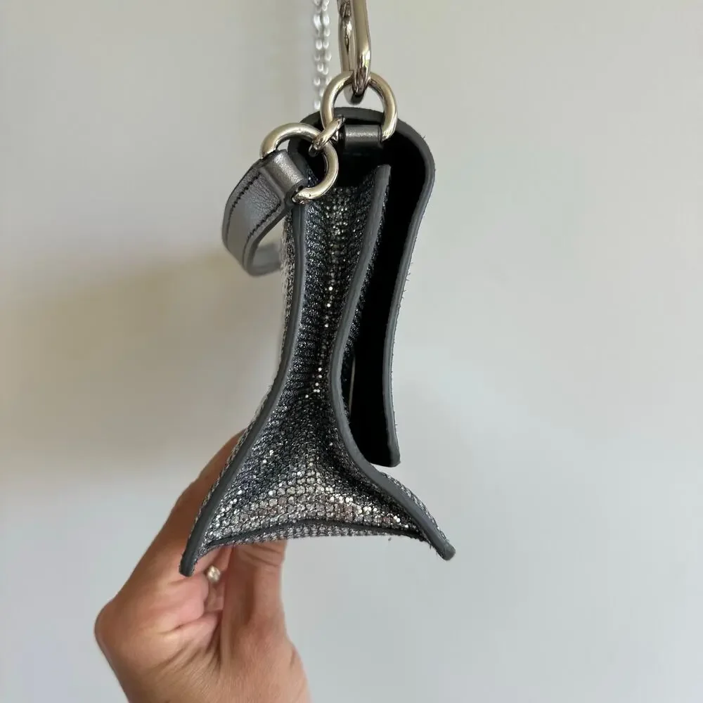 FURLA 1927 Glitter Embellished Chain Strap Mini Crossbody Bag Silver